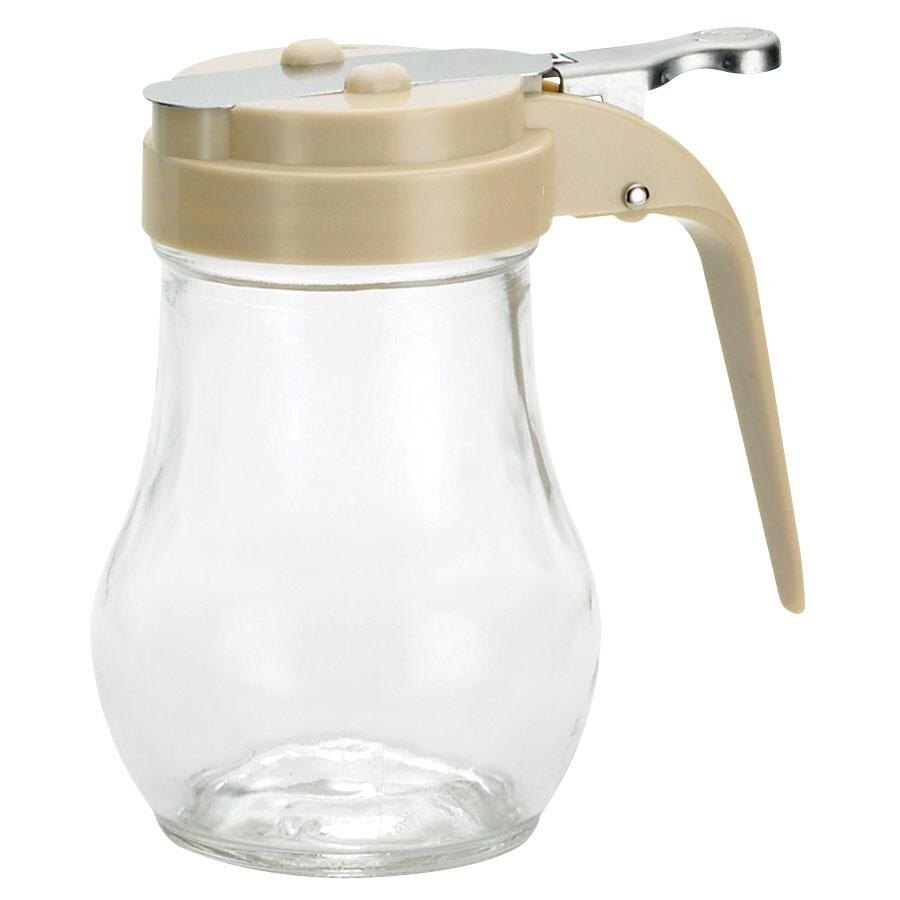 Tablecraft 406A 6 oz. Glass Teardrop Syrup Dispenser with Almond ABS