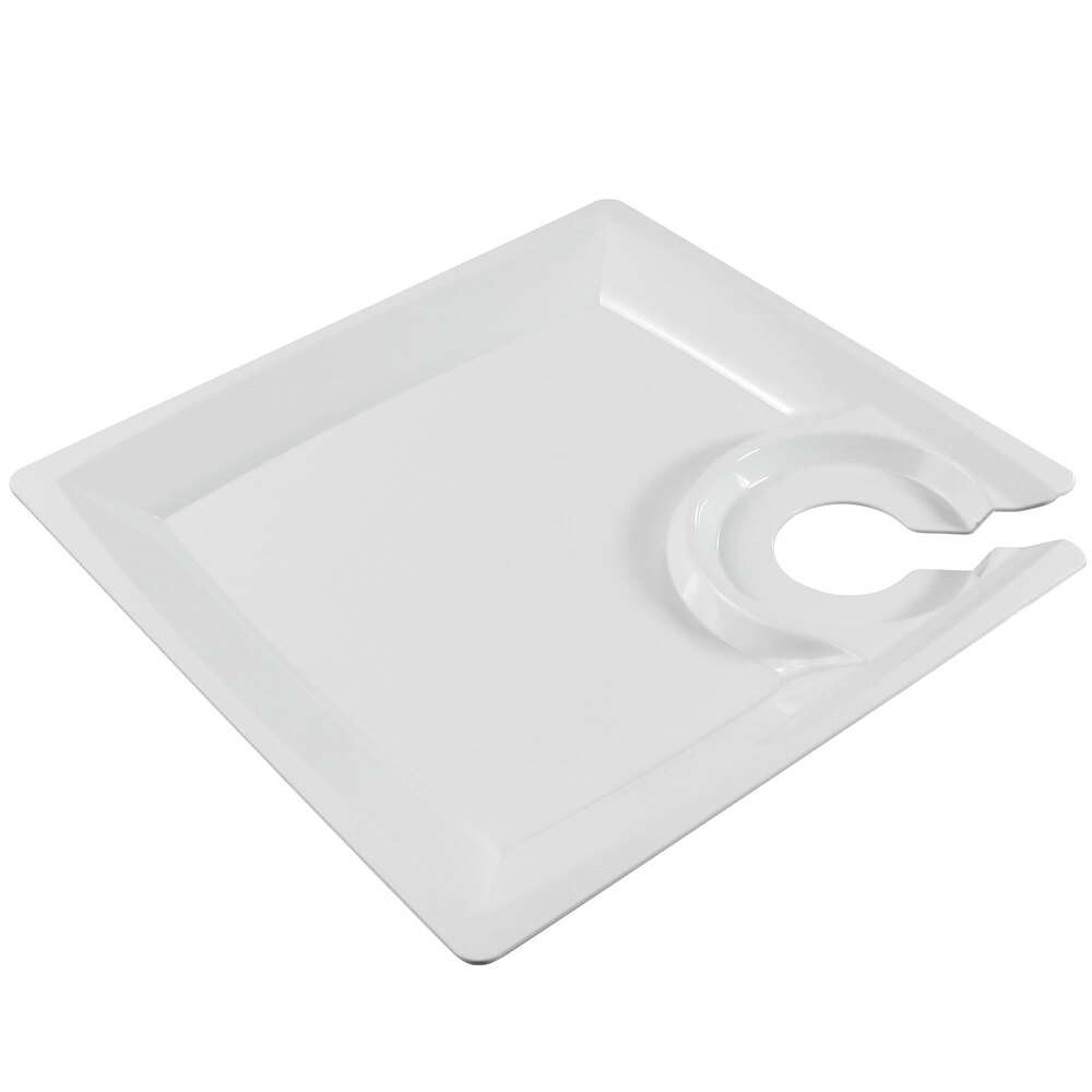 WNA Comet MSCTLW 8" White Square Milan Cocktail Plate with Cup Holder