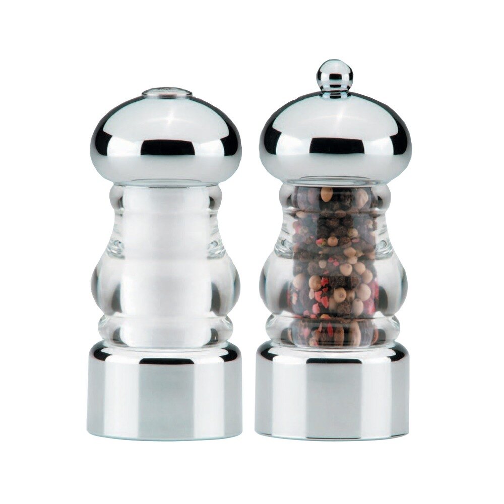 Chef Specialties 29160 Professional Series Lori 5 1/2" Acrylic and Chrome Pepper Mill and Salt
