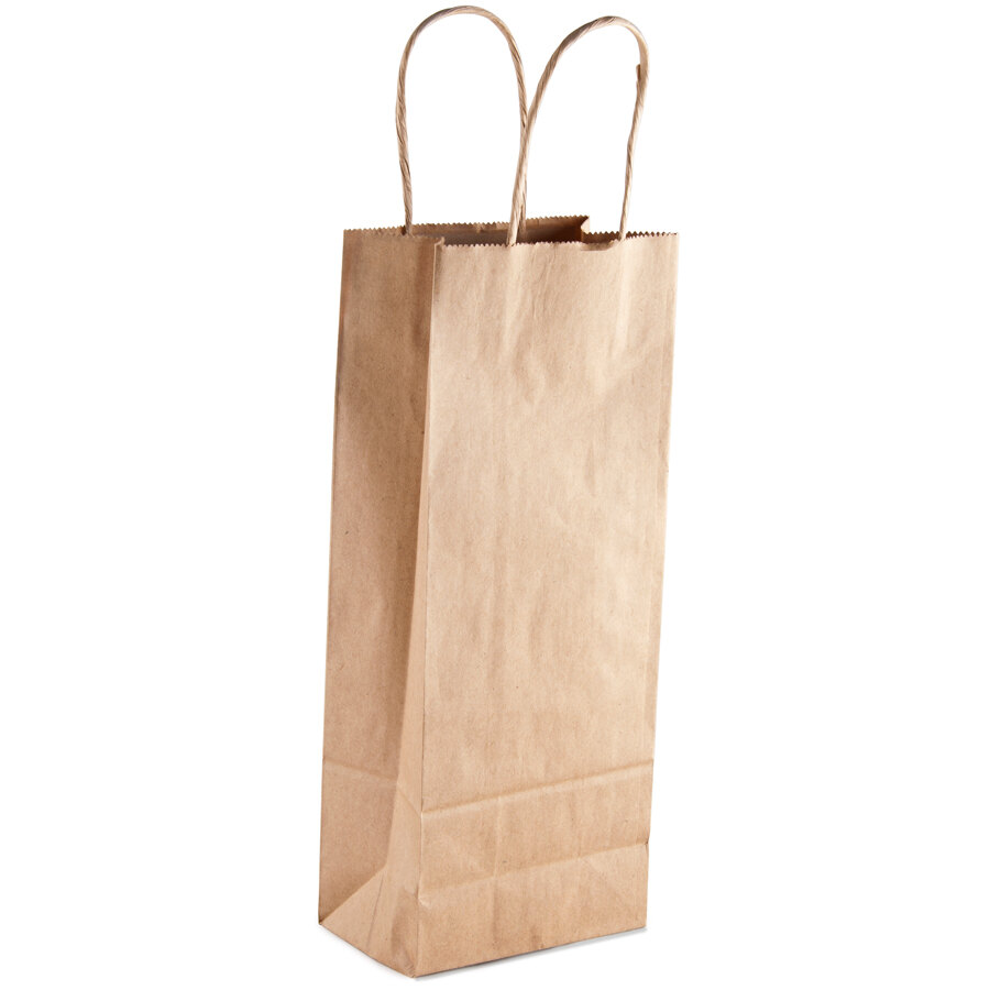 Vino Natural Kraft Paper Wine Shopping Bag with Handles 5" x 3" x 13