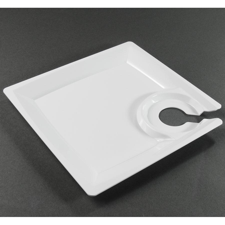 WNA Comet MSCTLW 8" White Square Milan Cocktail Plate with Cup Holder