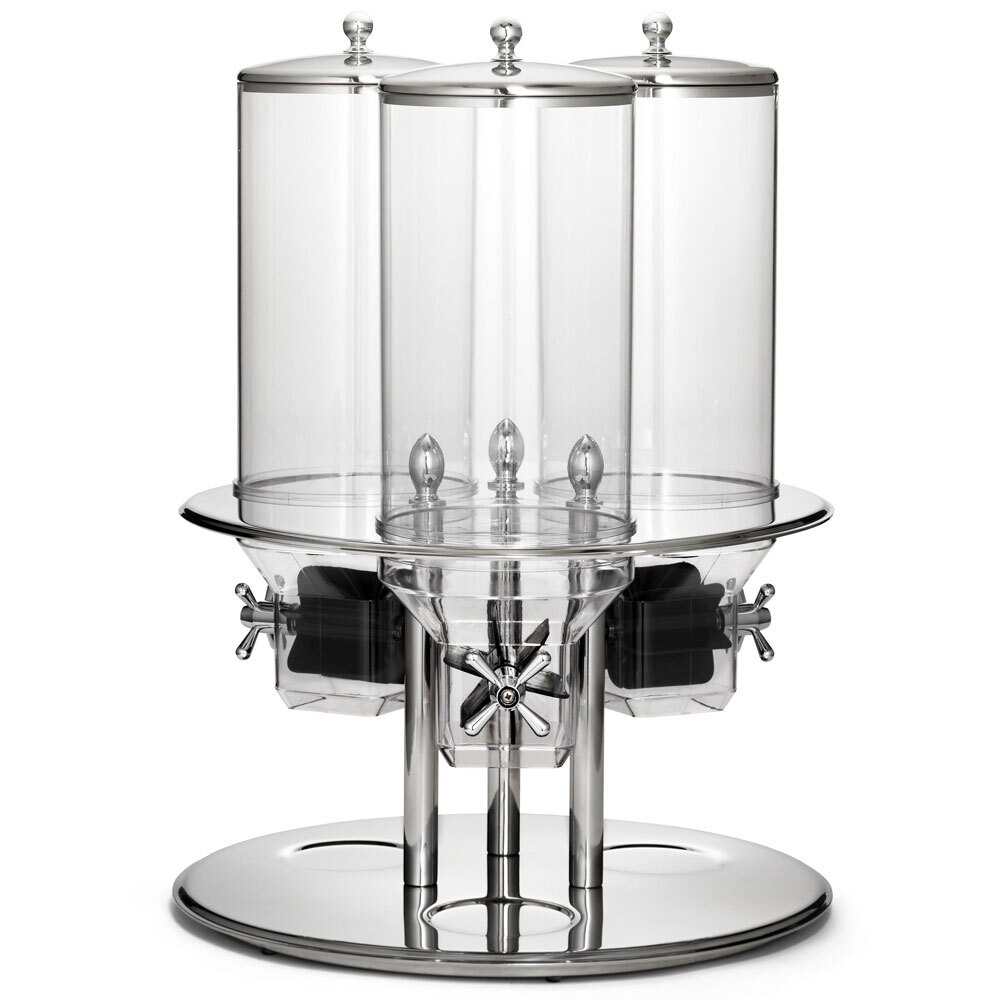 Tablecraft 693 Stainless Steel 50 oz. Triple Cereal Dispenser