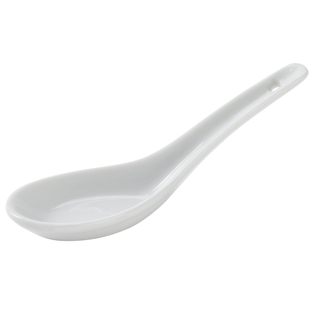 CAC CN41 0.6 oz. Ceramic Chinese Soup Spoon / Asian Wonton Soup Spoon