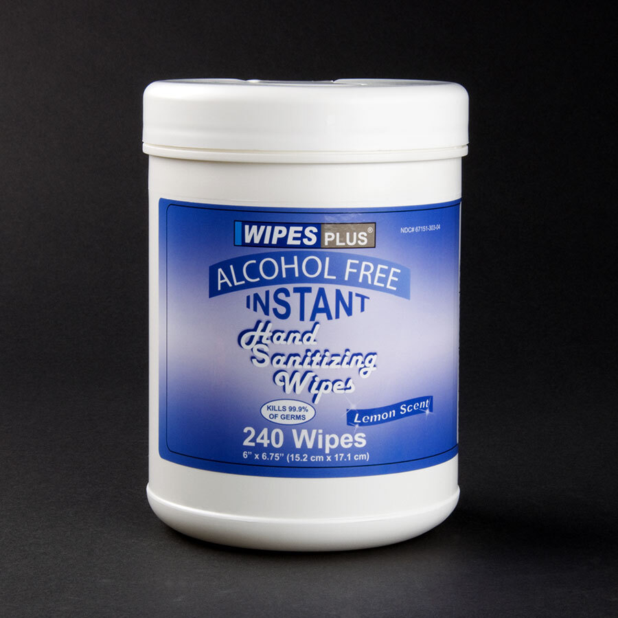 WipesPlus Lemon Scent Alcohol Free Hand Sanitizing Wipes 240 / Canister