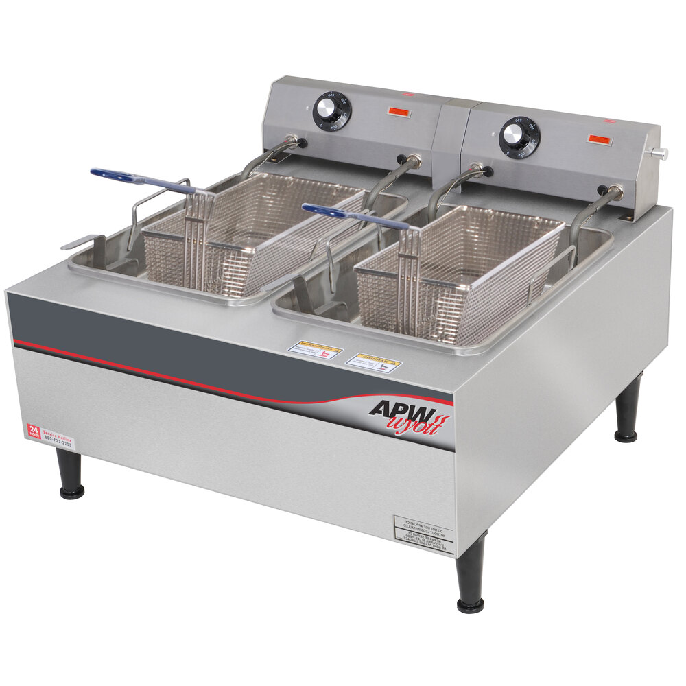 APW Wyott EF30iNT 30 lb. Dual Tank Commercial Countertop Deep Fryer