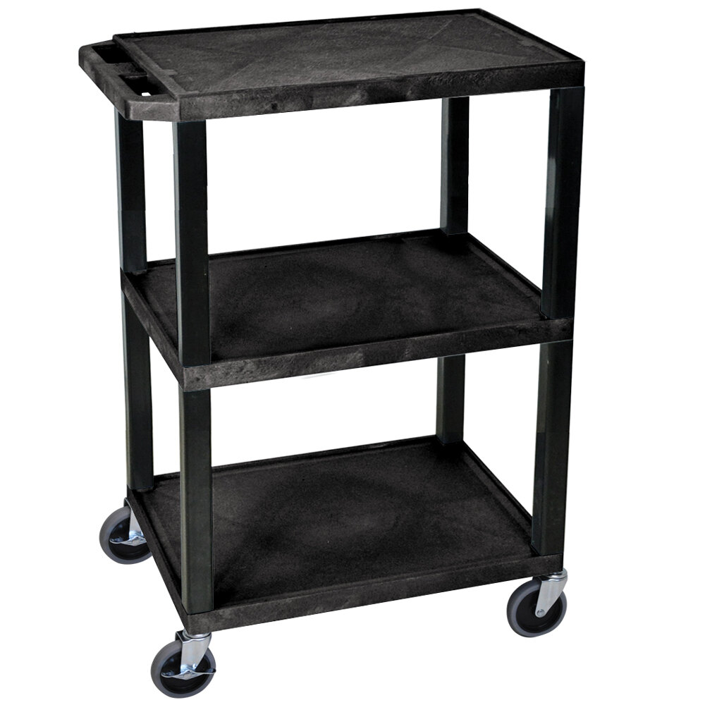 Luxor / H. Wilson WT34S Black 34" Three Shelf AV Utility Cart