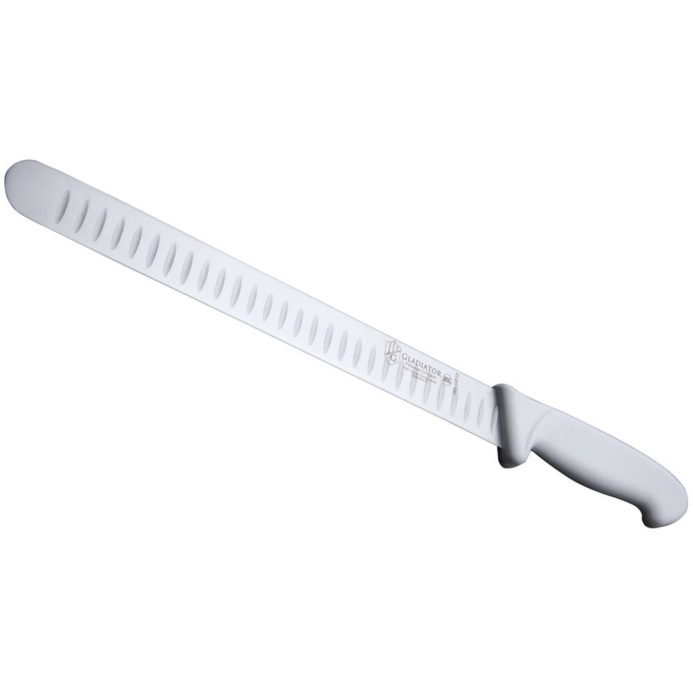 12" Granton Edge Wide Roast Beef Slicer Knife with Riveted POM Handle