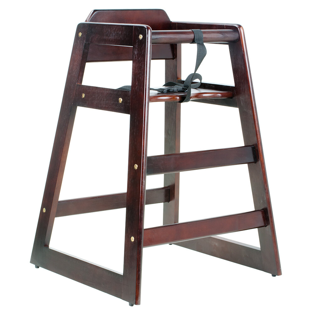 stacking restaurant wood high chair with dark finish unassembled