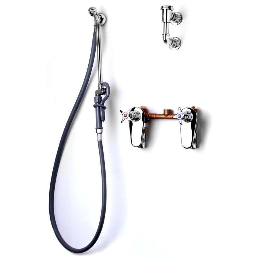 T&S B0680ST Bedpan Washer with Concealed Mixing Faucet and Wall Hook Outlet 5' PVC Hose with