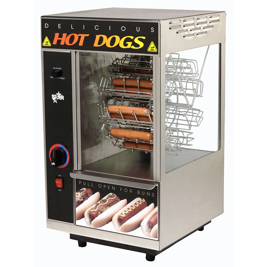 Star 175CBA BroilODog Hot Dog Broiler with Bun Warmer Cradle Wheel