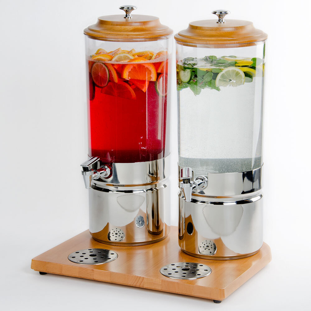 Choice 3.7 Gallon Wood and Polycarbonate Double Beverage Dispenser