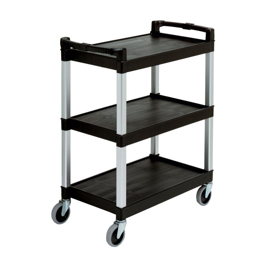 Rubbermaid 342488 Black Three Shelf Utility Cart / Bus Cart 33 x 18 x
