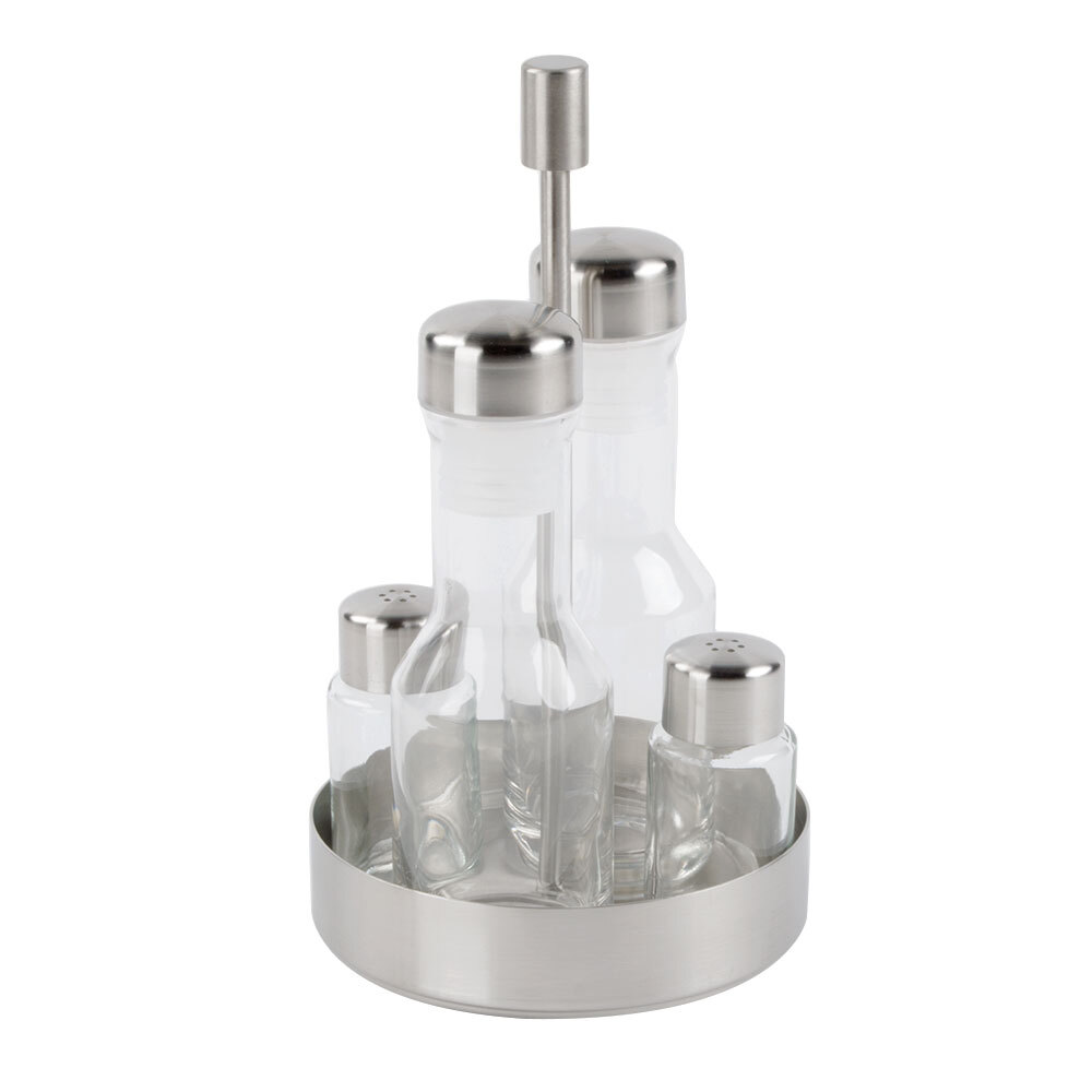Tablecraft 153N 5Piece Oil and Vinegar / Salt and Pepper Shakers with Rack