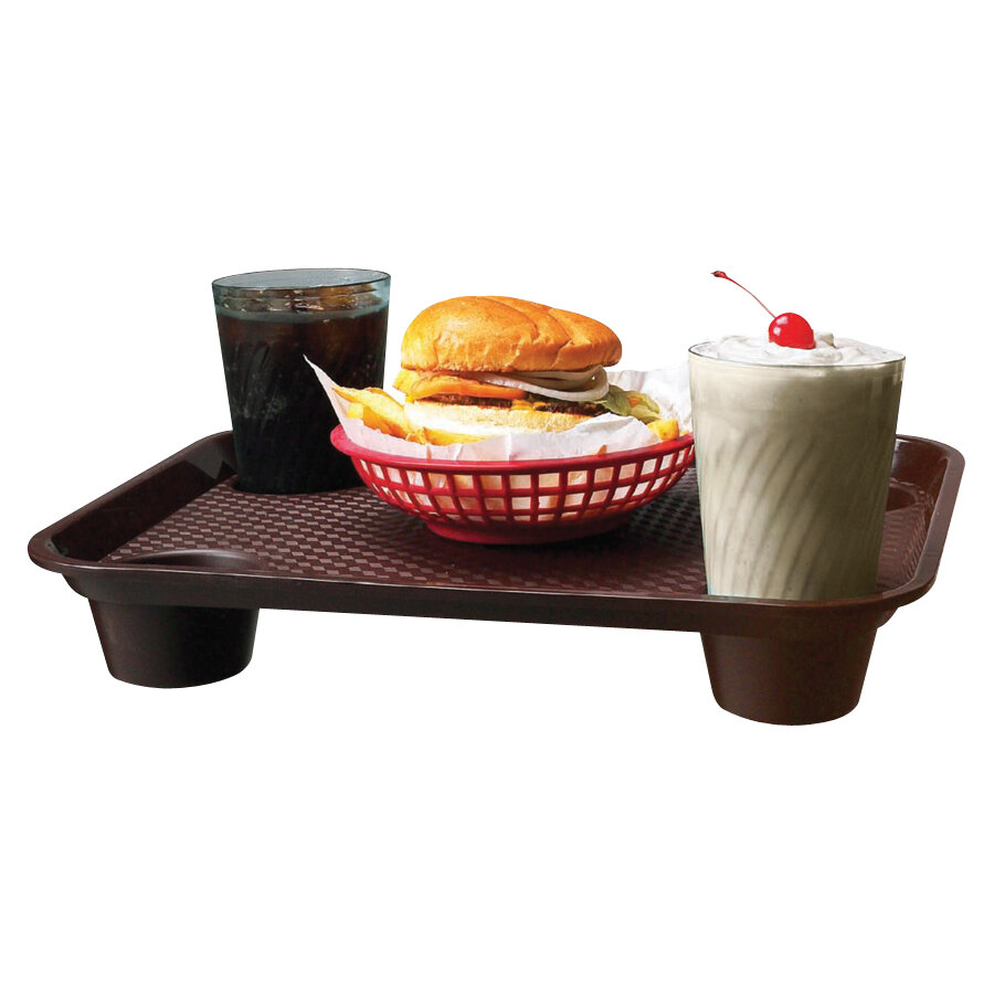 GET Enterprises FT20BR 14" x 18" Brown Fast Food Tray with Cup Holders