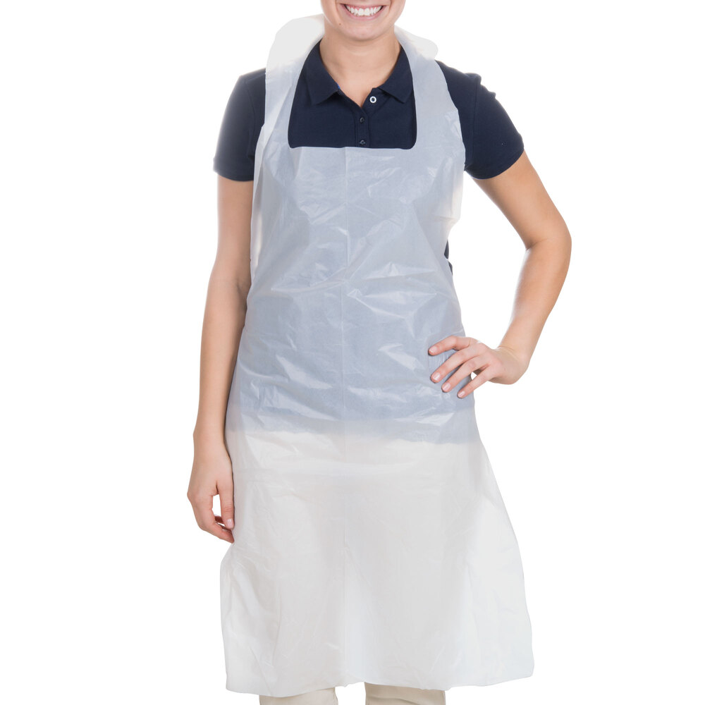 Choice 46" x 28" Disposable Heavyweight White Poly Apron 1.5 Mil 100