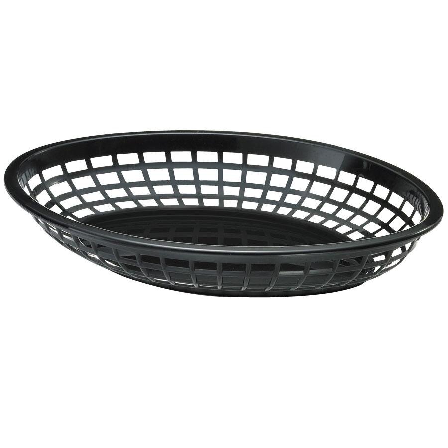 Tablecraft C1084BK Black Jumbo Oval Plastic Fast Food Basket 12 / Pack