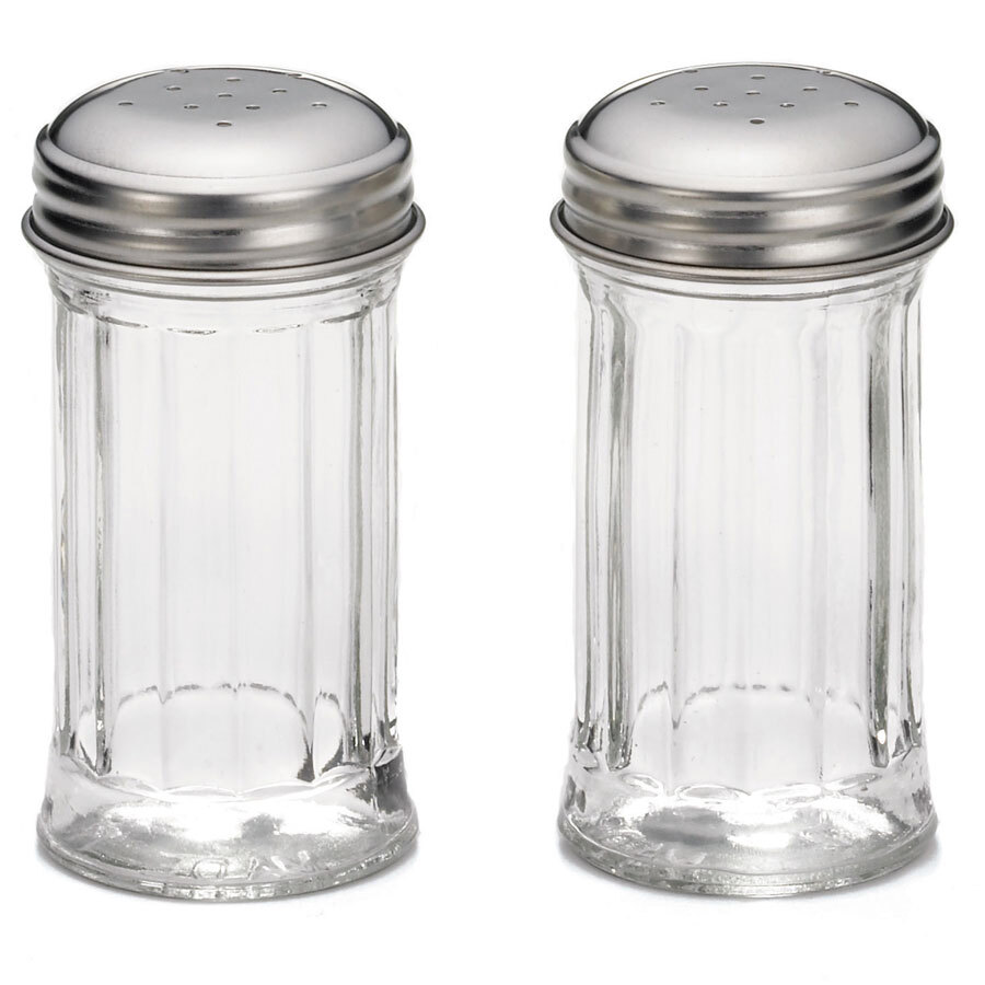 Tablecraft 657 2 oz. Fluted Glass Salt and Pepper Shakers with Stainless Steel Tops 24 Shakers