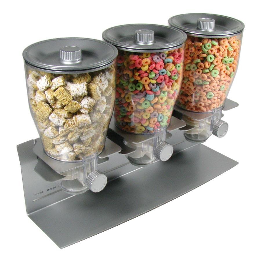 Zevro PRO302 Professional Silver Triple Canister Dry Food Dispenser