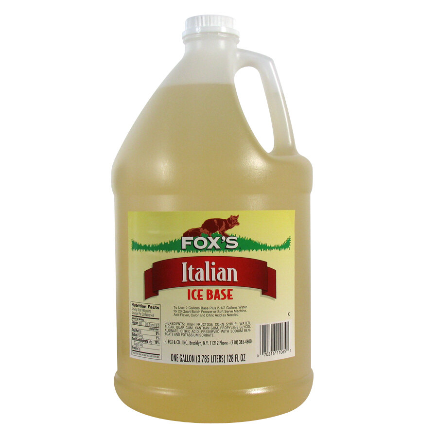 Fox's Neutral Italian Ice Syrup Base (4) 1 Gallon Containers / Case