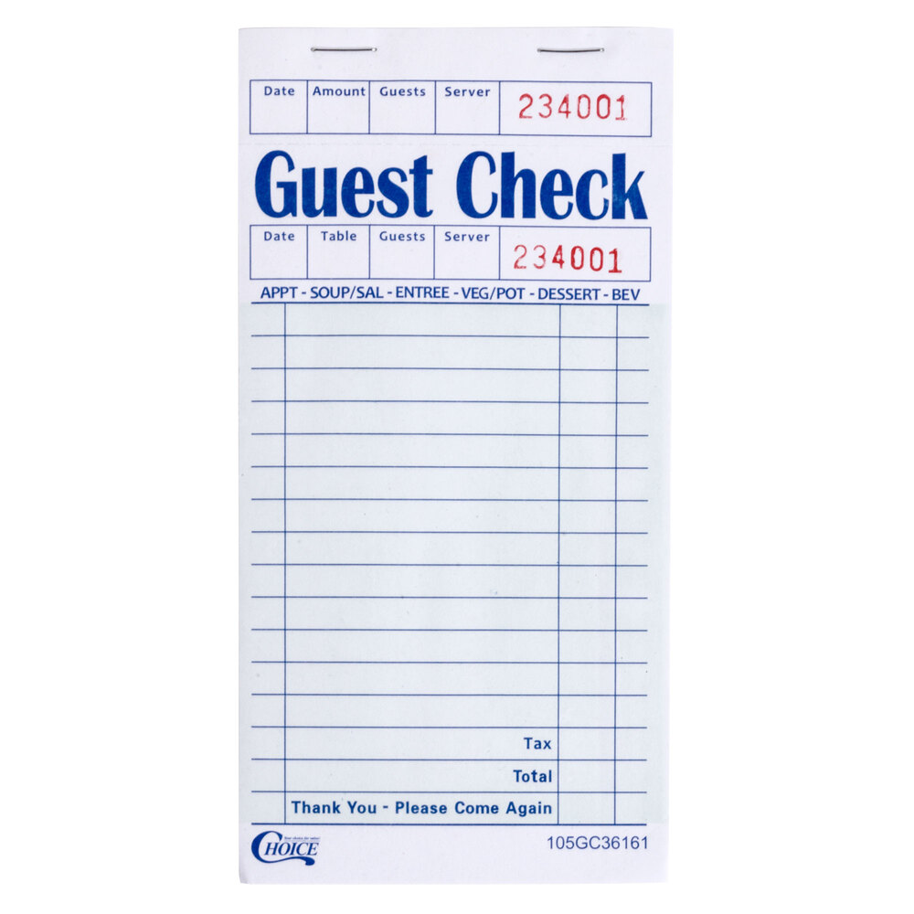 Choice 2500-Case 2-Part Carbonless Restaurant Guest Check - Purple, 9-3/4 X 4-1/4
