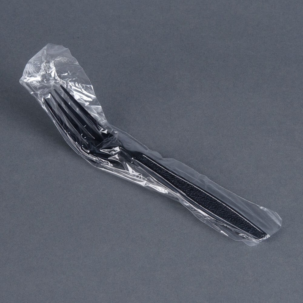 Visions Individually Wrapped Heavy Weight Black Plastic Fork 1000/Case