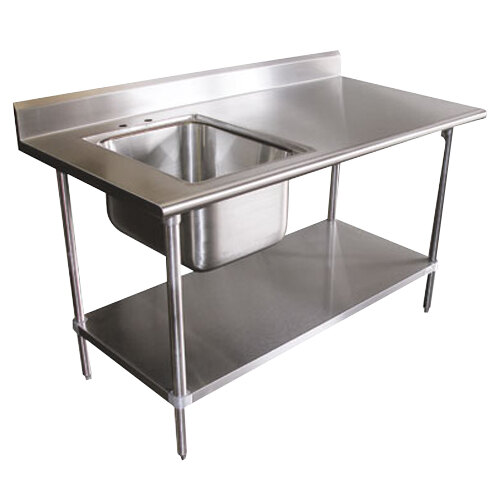 16 Gauge Advance Tabco KMS11B306 Stainless Steel Work Table with Sink