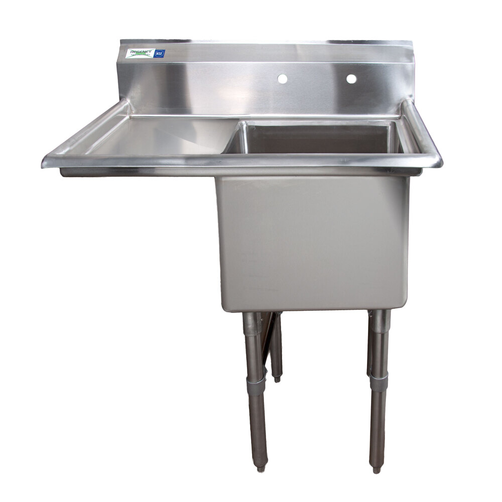Regency 16 Gauge One Compartment Stainless Steel Commercial Sink with 1 Drainboard 38 1/2