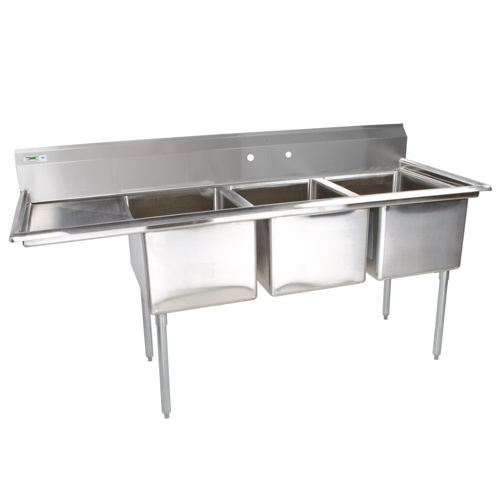 Regency 16 Gauge Three Compartment Stainless Steel Commercial Sink ...