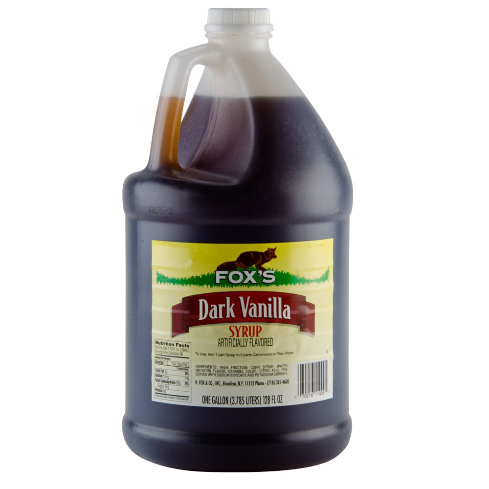 Fox's Dark Vanilla Syrup (4) 1 Gallon Containers / Case