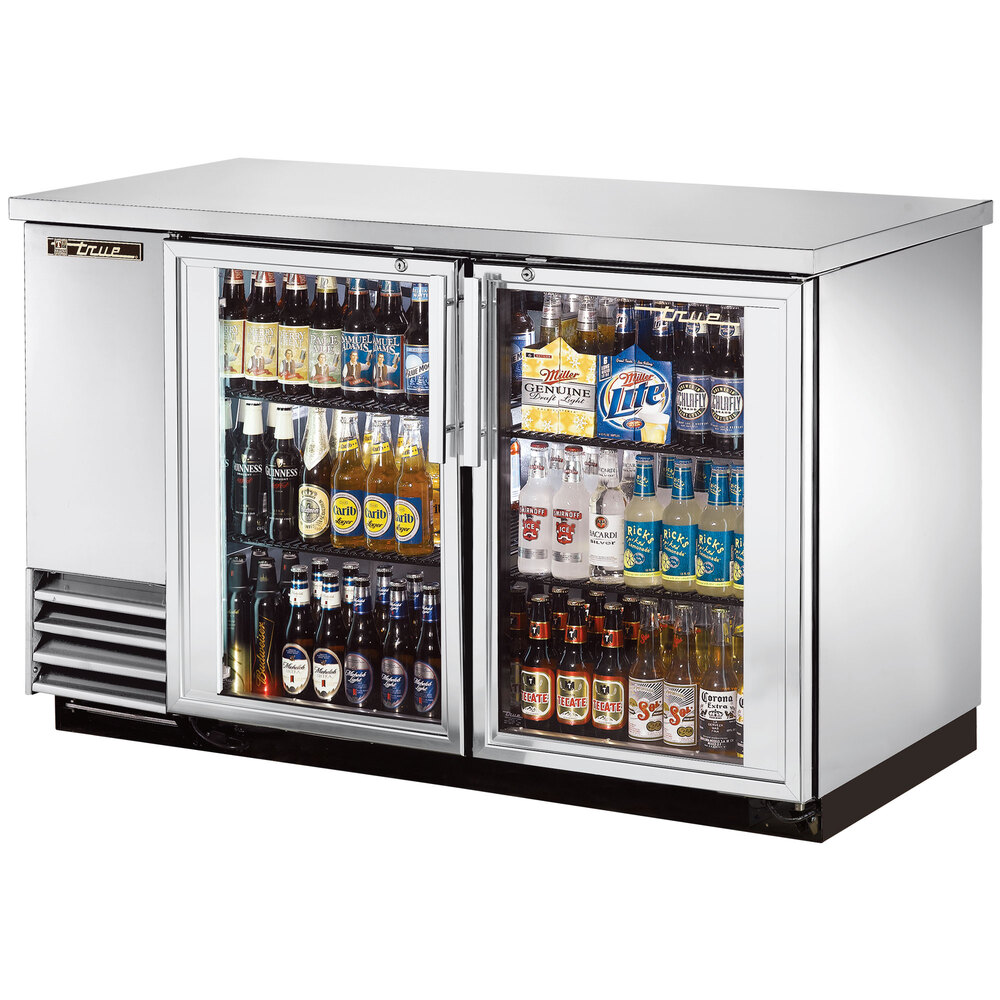 True TBB2GSLD 59" Stainless Steel Glass Door Back Bar Refrigerator with LED Lighting