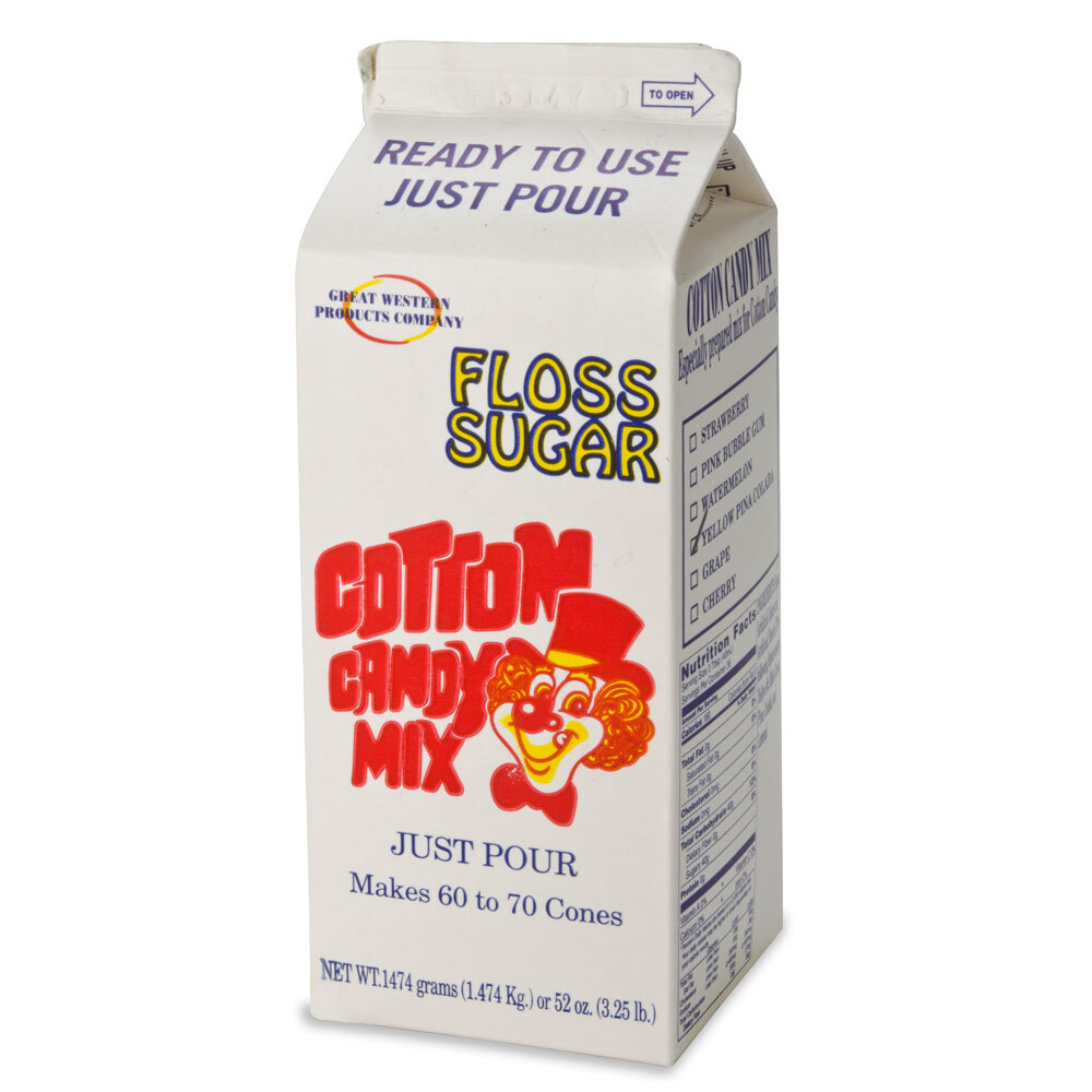 Great Western Pina Colada Cotton Candy Floss Sugar 1/2 Gallon Cartons 6