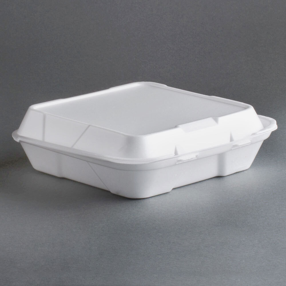 Genpak SN202 9" x 9" x 3" White Foam 2 Compartment Hinged Lid Container