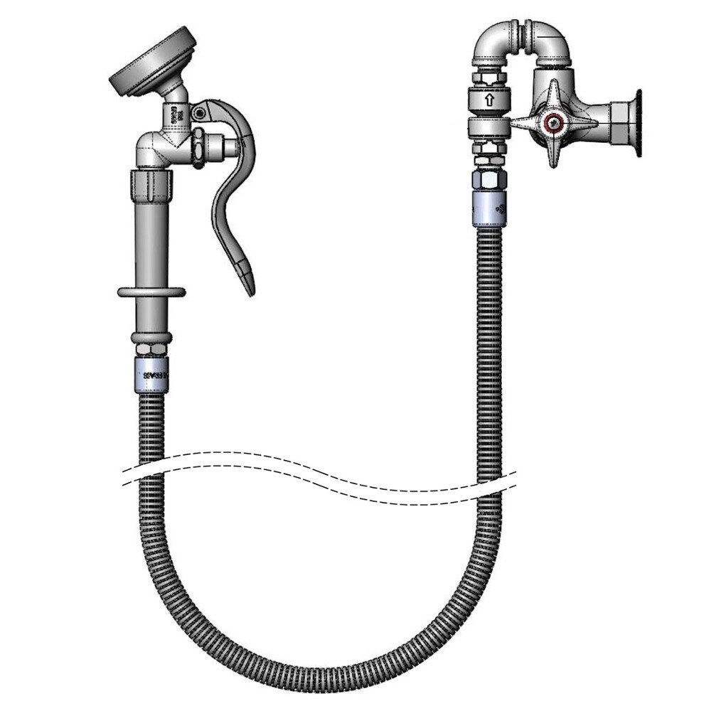 T&S B016901 Wall Mount Single Faucet with B0107035 Angled Spray Valve, Eterna Cartridge, 96