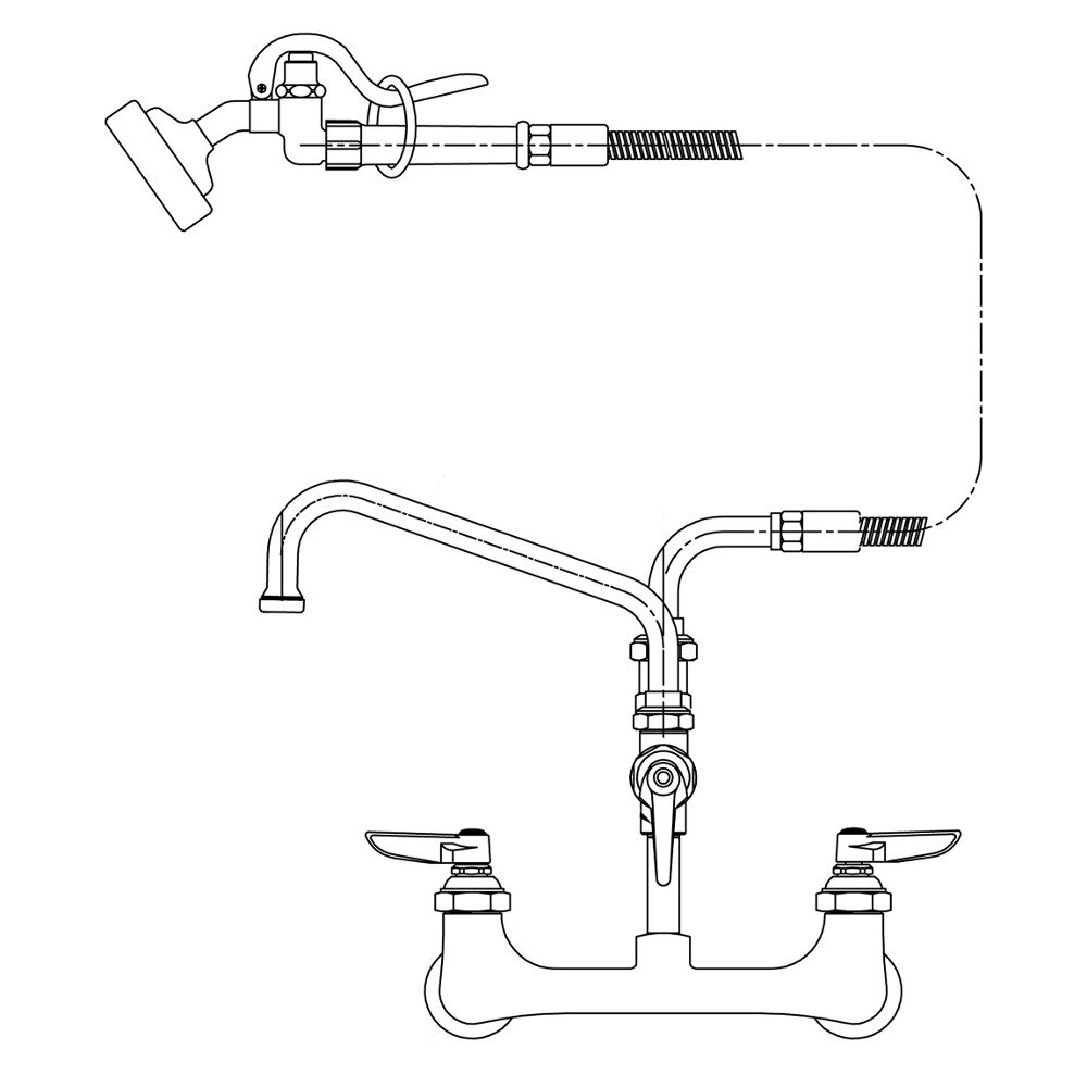 T&S B017506 Wall Mount Pre Rinse Faucet with 8" Add On Nozzle, 8