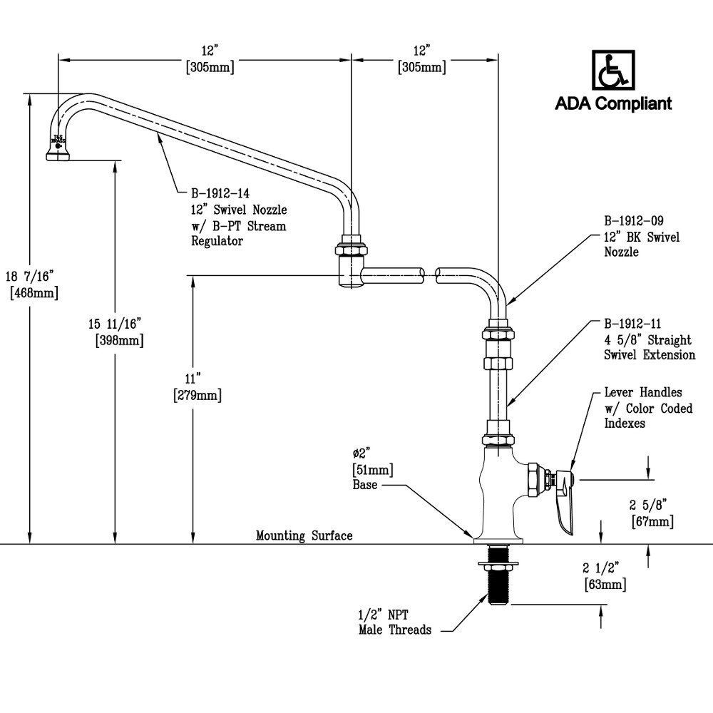 T&S B031903 Single Hole Deck Mount Single Pantry Mixing Faucet with
