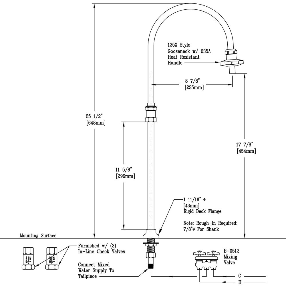 T&S B0253 Single Hole Deck Mount Mixing Faucet with Single Supply, 13