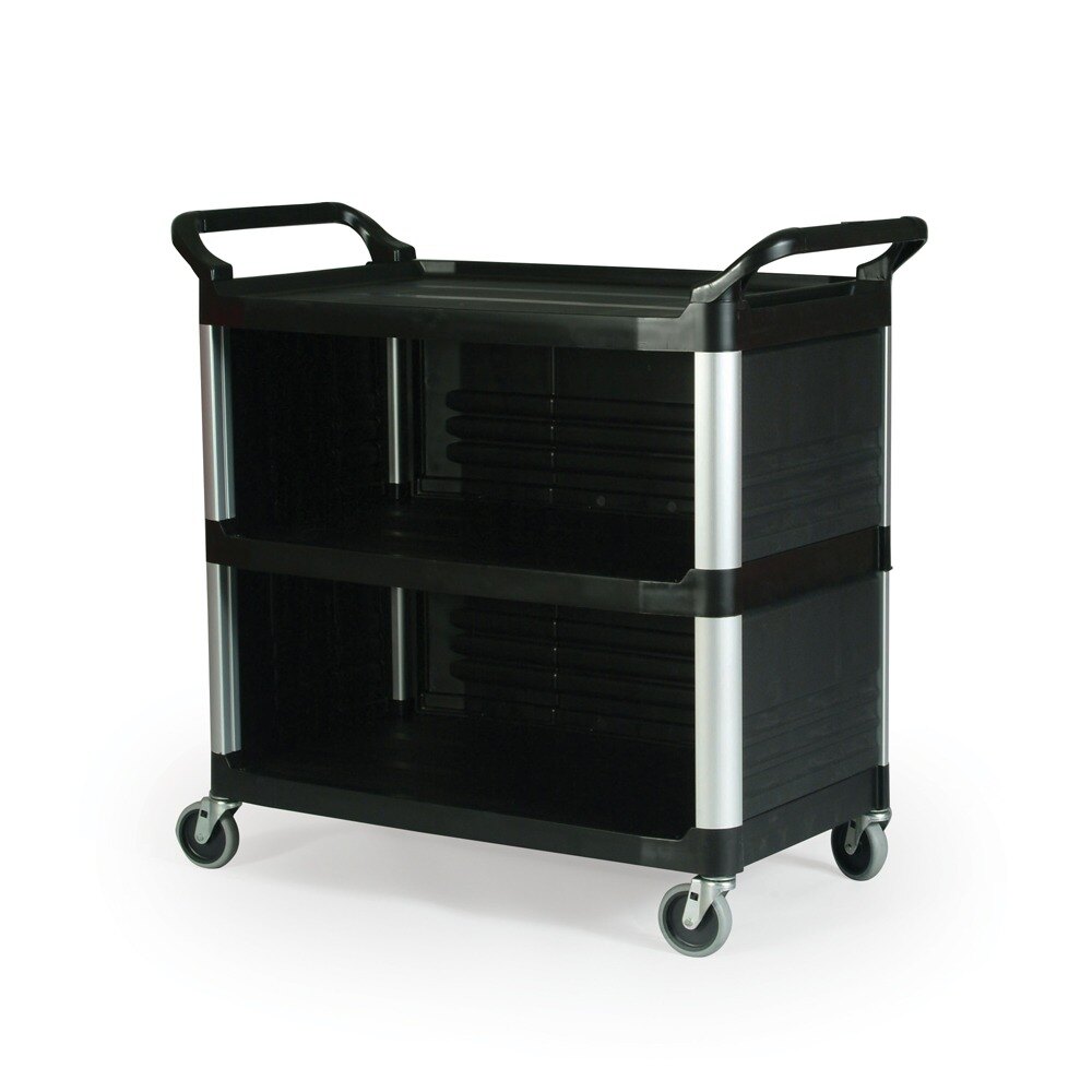 Rubbermaid FG409300 Black Xtra Utility Cart with Enclosed End Panels on