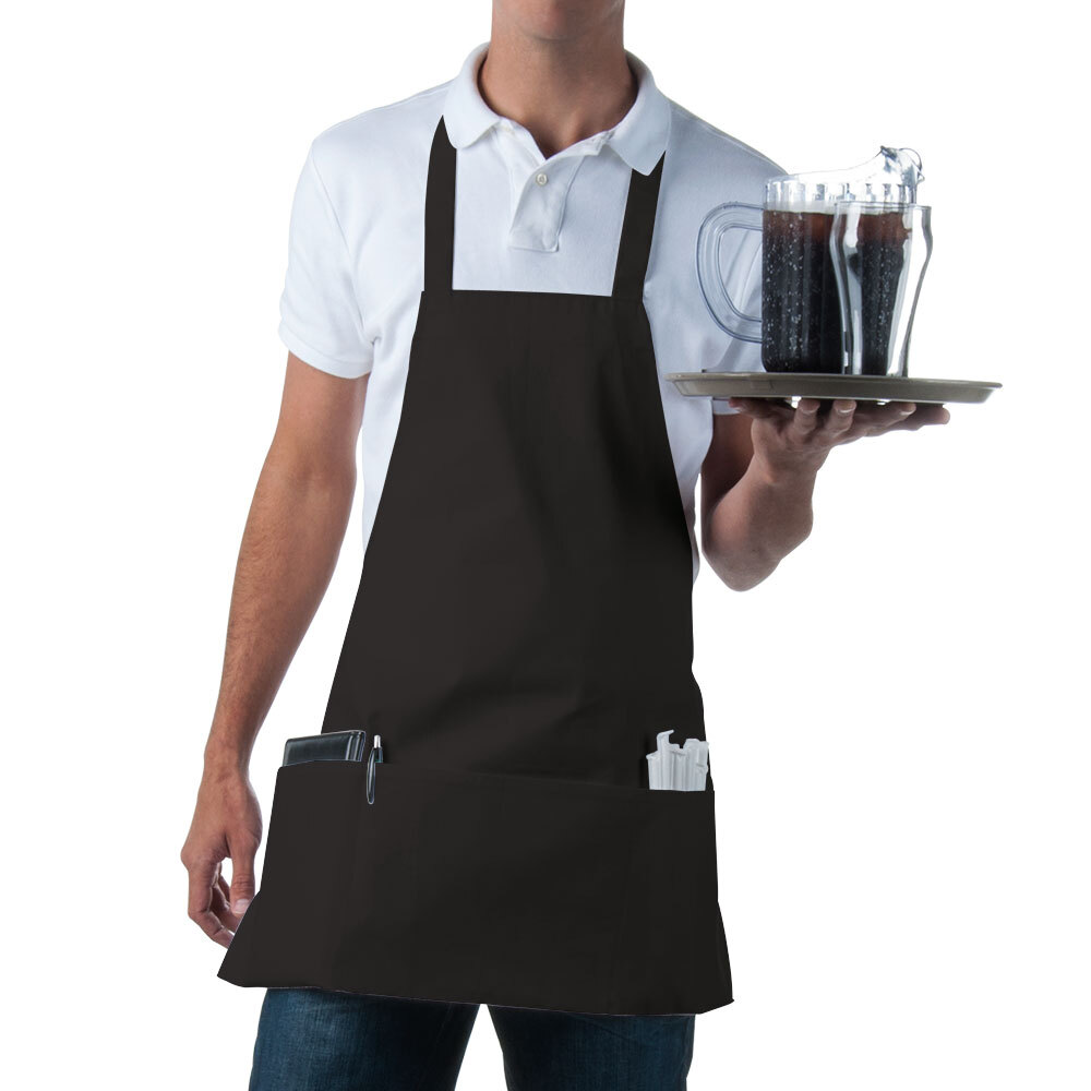Choice Black Full Length Bib Apron with Pockets 25"L x 28"W