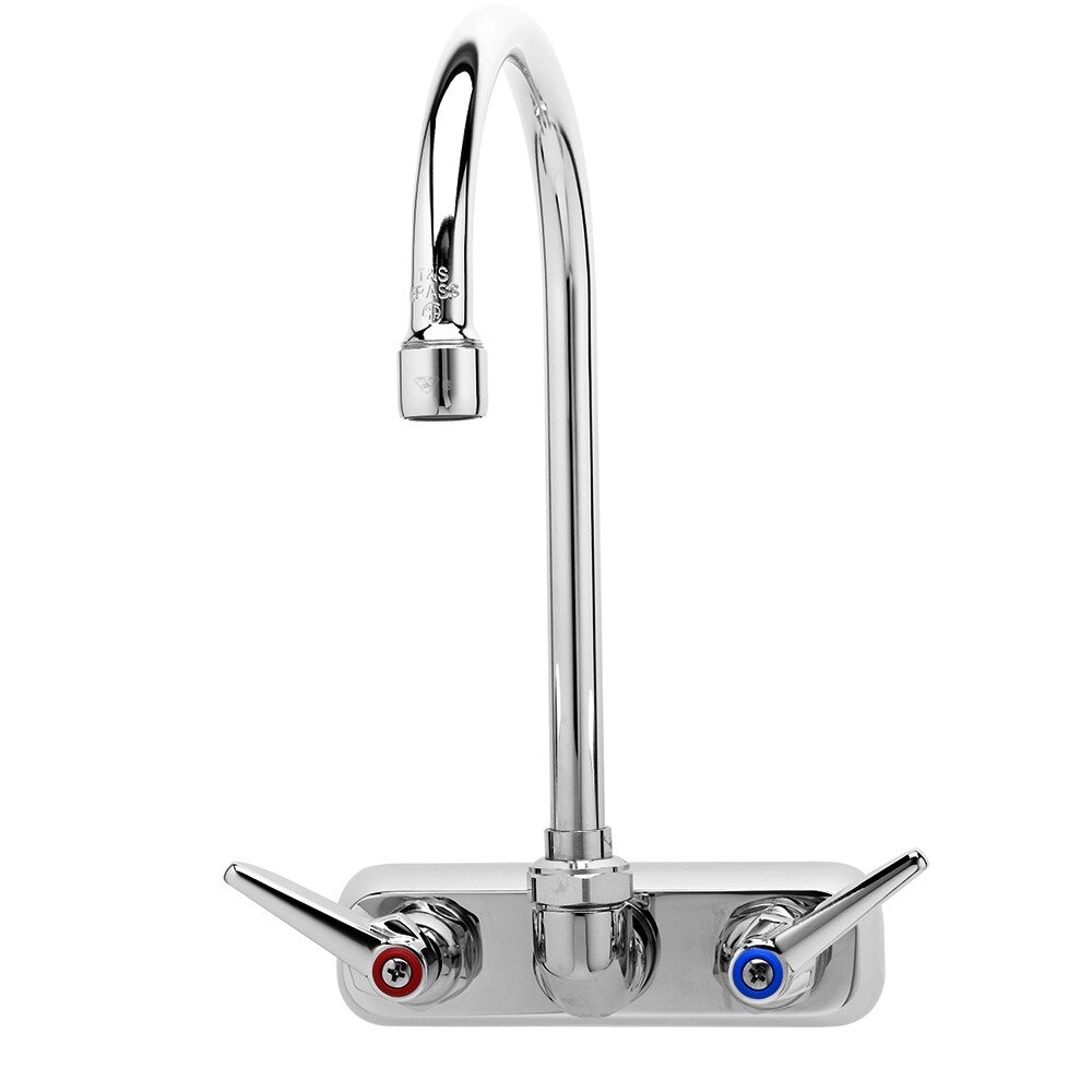 T&S B114602A Wall Mount Workboard Faucet with 4" Centers, 9 9/16" Gooseneck, Escutcheon