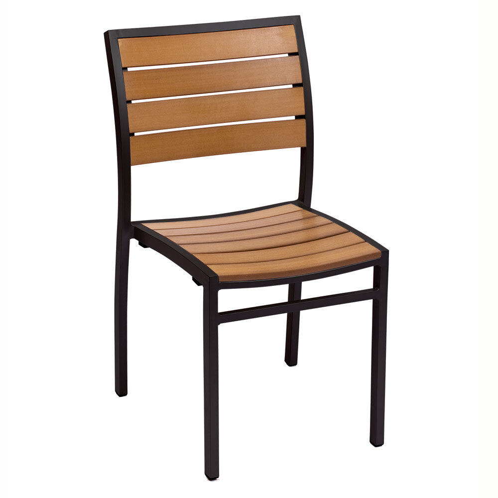 BFM Seating PH102CTKBL Largo Stackable Outdoor Teak Chair Black Frame