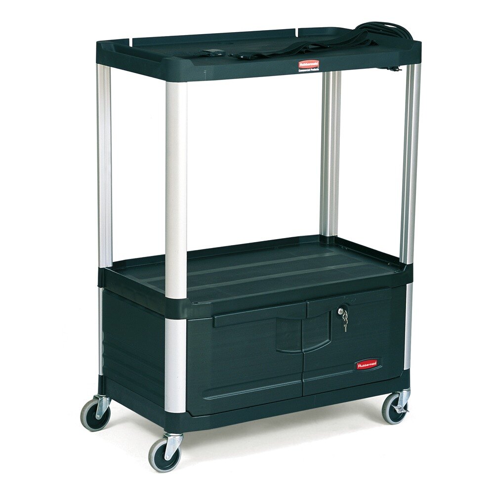 Rubbermaid FG9T3400 Black MediaMaster 36" AV Cart with Three Shelves