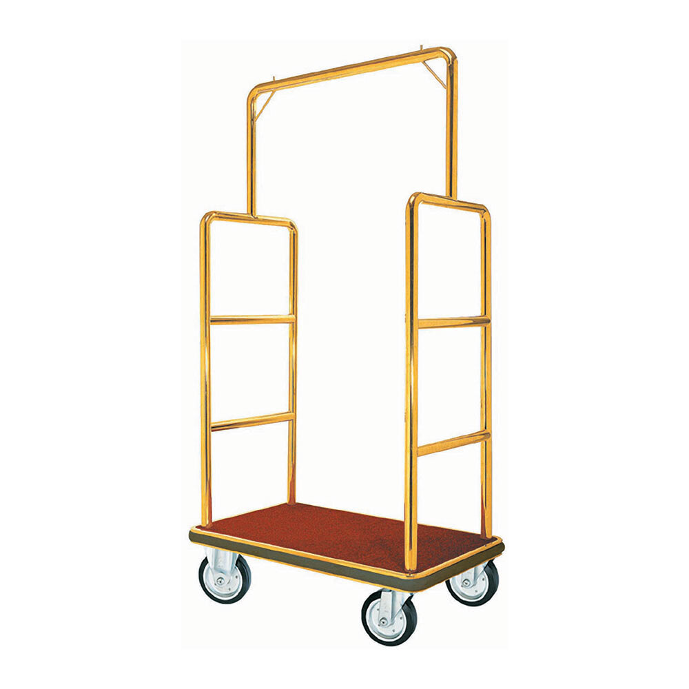 Aarco Rectangular Stainless Steel Brass Finish Luggage Cart with
