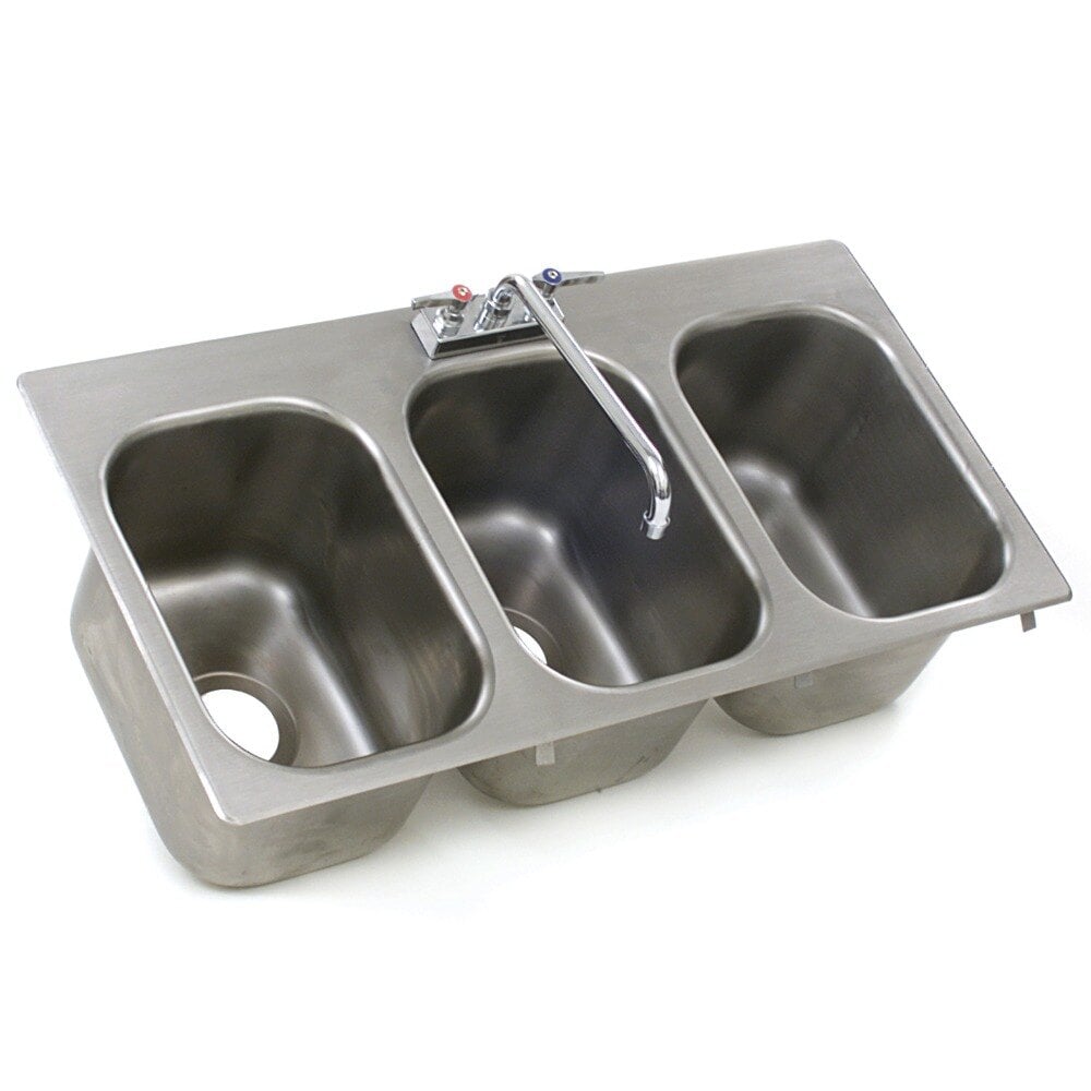 Three Compartment Stainless Steel Drop-In Sink with Deck Mount Faucet ...