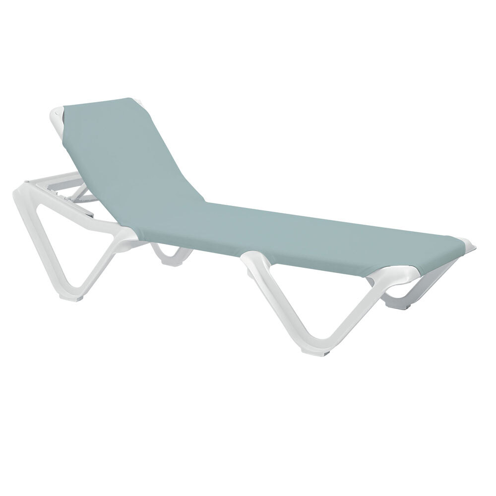 Grosfillex 99101550 / US101550 Nautical White / Spa Blue Stacking Adjustable Resin Sling Chaise