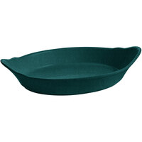 Tablecraft CW1710HGNS 28 oz. Hunter Green with White Speckle Oval Au Gratin Dish