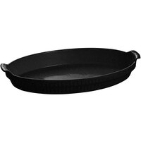 Tablecraft CW1390BKGS 2.75 Qt. Black with Green Speckle Cast Aluminum Large Shallow Oval Casserole Dish