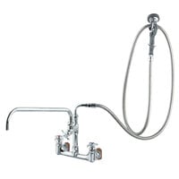 T&S B-0289 Wall Mounted Pre-Rinse Faucet with Adjustable 8" Centers, Angled Spray Valve, 4-Arm Handles, 104" Hose, 18" Add-On Faucet, 90 Degree Swivel Adapter, and Installation Kit