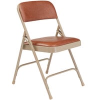National Public Seating 1203 Beige Metal Folding Chair with 1 1/4" Honey Brown Vinyl Padded Seat