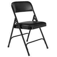 National Public Seating 1210 Black Metal Folding Chair with 1 1/4" Caviar Black Vinyl Padded Seat