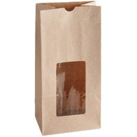 Choice 6" x 12 1/2" 8 lb. Brown Kraft Paper Cookie / Coffee / Donut Bag with Window - 500/Case